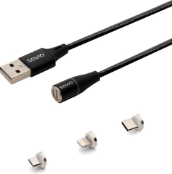 Magnetski USB kabel Savio 3u1 tip C, Micro i Lightning, crni, 1m