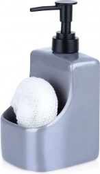 Keramički dozirnik za deterdžent za posuđe s pretincem za spužvicu, sivi 400 ml