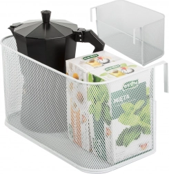 Metalna viseća košara od žičane mreže za tračnicu i vrata – bijeli organizator