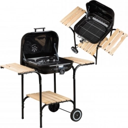 Veliki vrtni roštilj s podesivom rešetkom i drvenim policama