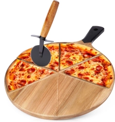 Drvena pizza daska s rezačem 30 cm, obostrana 2-dijelna set