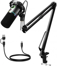 Dinamički USB/XLR mikrofon Maono PD200XS s RGB pozadinskim osvjetljenjem – crni