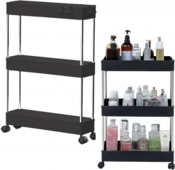 Pomična polica s 3 police na kotačićima – crna
