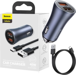 Punjač za auto Baseus s dvostrukim USB i USB-C kabelom