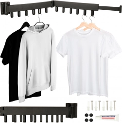 Sklopivi zidni teleskopski sušač za rublje, 12 kukica, 90 cm – crni