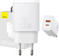 Baseus 20W mrežni brzi punjač s USB‑C i USB (crna)