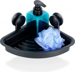 Kutna tuš-polica s vakuumskim držačima, crna 28 × 22 × 12 cm