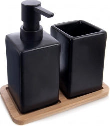 Dolomitni kupaonski set 3-dijelni crni s bambusnom tacnom Vilde