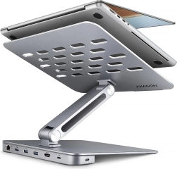 Axagon HMC-STND aluminijski 7-u-1 USB-C hub sa stalkom za prijenosnike 10–16", HDMI 4K/60 Hz, 3x USB-A, GLAN, PD 100 W, kabel 60 cm