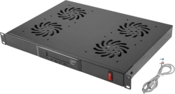 Horizontalni ventilacijski panel 1U s LCD-om i termostatom za 19" rack, 4 ventilatora, 230 V, crni