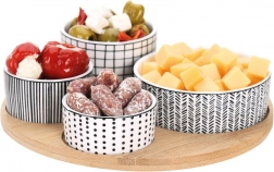 Porculanske zdjelice za posluživanje na bambuskoj pladnju, set od 5 dijelova