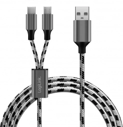 Opleteni USB 2.0 kabel USB‑A na Micro USB + USB‑C 1,2 m