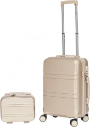 Kabinski kofer i kozmetička torbica od ABS-a, šampanj – lagani putni set 56 cm
