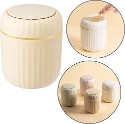 Mini koš za otpad s poklopcem na otvaranje, bež