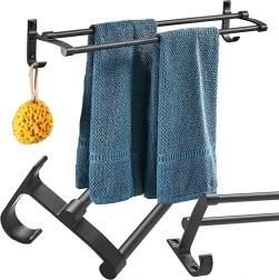 Dvostruki zidni držač za ručnike, crni metal, 58,6 cm