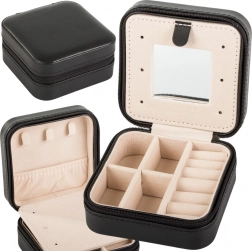 Putna kutijica za nakit s organizerom i ogledalom, crna, 10 × 10 × 5 cm