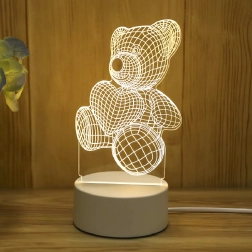 Noćna LED lampa 3D iluzije medvjedića sa srcem, USB