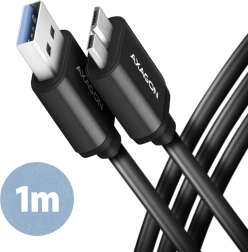 Kabel AXAGON Micro-B USB na USB-A 3.2 Gen 1, 1m, 3A, ALU, PVC, crni