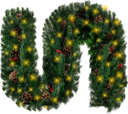 Božićna girlanda 270 cm s toplim LED svjetlima i prirodnim ukrasima