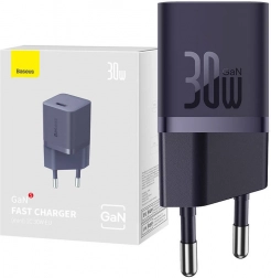 Baseus minijaturni mrežni punjač GaN 30 W USB‑C (ljubičasta)