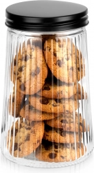 Staklena rebrasta posuda za rasute namirnice 1 l s crnim poklopcem