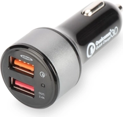 Autopunjač s Qualcomm Quick Charge 3.0, 2× USB (3 A / 2,4 A), crno‑srebrni