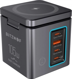 BlitzWolf GaN mrežni punjač 105 W s USB-A, 3× USB-C i bežičnim punjenjem