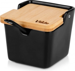 Keramička posudica za šećer s bambuskim poklopcem 250 ml, crna