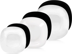 Stakleni blagovaonski set LUNA, bijela/crna, 18 dijelova