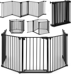 Dječja i pseća sigurnosna vrata ECOTOYS, 5 panela, metalna, crna