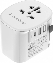 Uzemljeni univerzalni putni adapter 15 W s 3× USB, bijeli