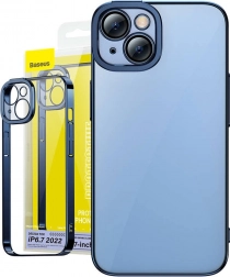 Prozirna futrola sa staklom za iPhone 14 Plus - Baseus Glitter plava