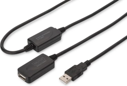 Aktivni USB 2.0 produžni kabel, USB‑A muški na USB‑A ženski, 20 m, crni
