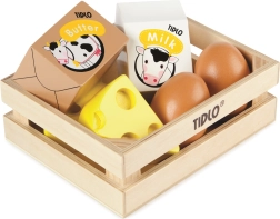 Tidlo drvena kutijica s mliječnim proizvodima i jajima