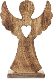 Drvena anđeoska figurica od mangovog drva sa srcem 25,5 × 36 cm
