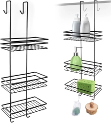 Viseća metalna crna tuš polica, trostupanjska