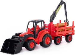 Plastični traktor s utovarivačem i prikolicom za trupce s dizalicom