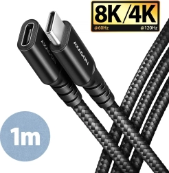 AXAGON USB‑C produžni kabel Gen2 1 m, 20 Gbps, PD 240 W, 5 A, pleteni, crni