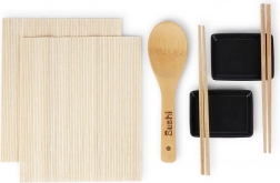 Set za sushi za dvoje – bambusne podloge, štapići i keramičke zdjelice (7 dijelova)