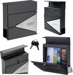 Veliko antracitno poštansko sanduče za pisma i novine s natpisom POST, format A4