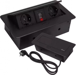 Ugradna utična letvica u radnu plohu s 2 utičnice i 2 USB, crna