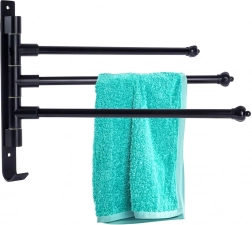 Zakretna aluminijska zidna kupaonska vješalica za ručnike, crna, 30 cm