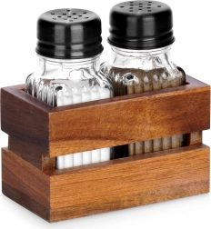 Soljenka i paparica sa stalkom, 3-dijelni set, staklo i drvo