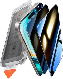 Kaljeno staklo s privatnom zaštitom TORRAS Install Master za iPhone 16 Plus