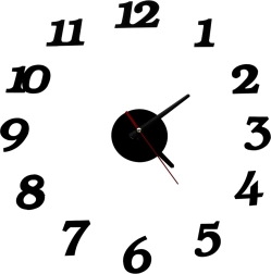 Samoljepljivi zidni sat DIY – crni, podesiv 12 sati