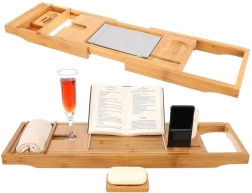 Bambusova polica za kadu Kućni spa – podesiva polica za kadu