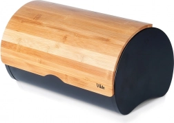 Spremnik za kruh s bambuskim poklopcem, crni metal, 38 × 24 × 20 cm VILDE