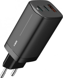 Mrežni punjač GaN 65 W, 2× USB-C + USB-A, crni