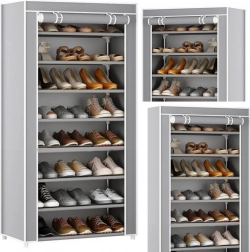 8-razinski stalak za cipele s prašinom otpornim pokrovom – sivi