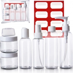 Putne bočice i posudice za kozmetiku za avion u etuiju, set od 8 dijelova